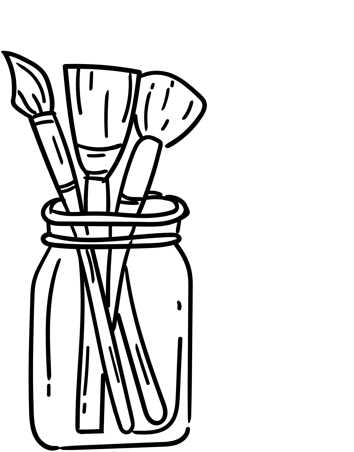 sketch of paintbrushes sitting upright in a jar